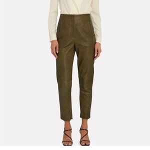 Veronica Beard Olive Leather Cropped Pants